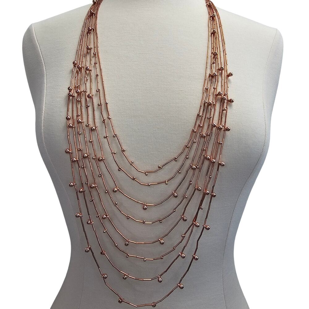 Long Layered Waterfall Necklace Rose Gold Goldtone Premier Designs Sun Kissed
